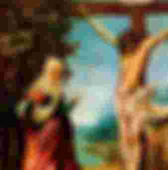 Jesus Christ on the Cross with St. Mary and St John, painted by Albrecht Altdorfer, circa 1512.