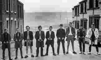 Teddy Boys on a street in Sheffield.