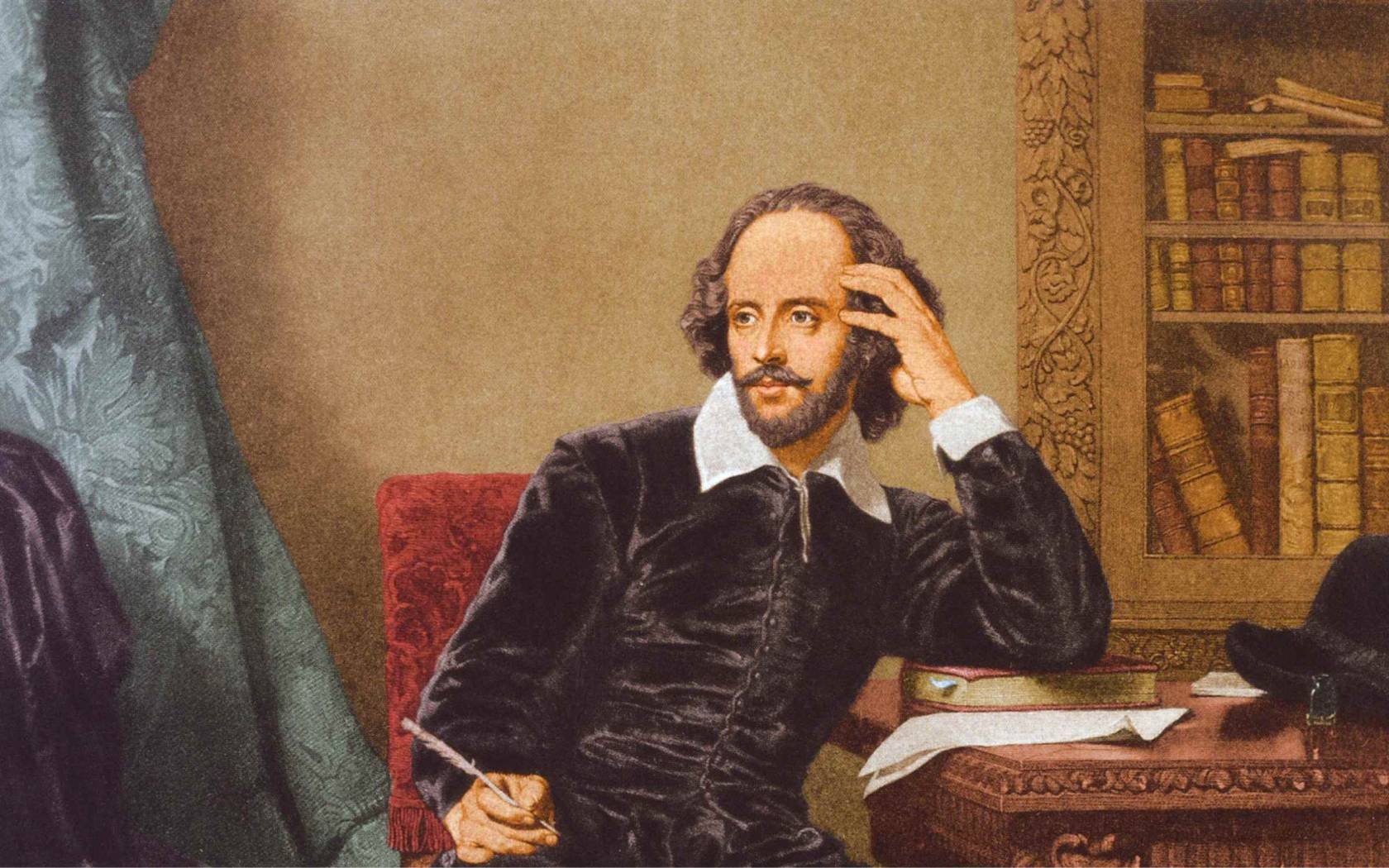 An 18th-century coloured engraving depicting William Shakespeare.