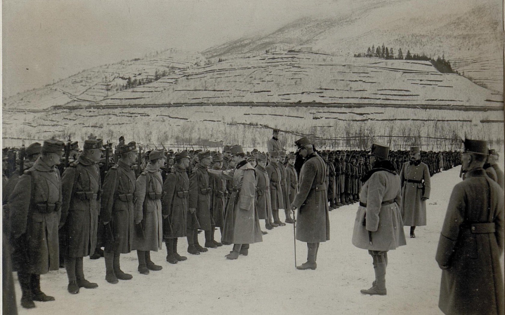 Kaiser Karl I, the final ruler of the Austro-Hungarian Empire, visits the Southern Front in Levico during the First World War. Credit: History and Art Collection