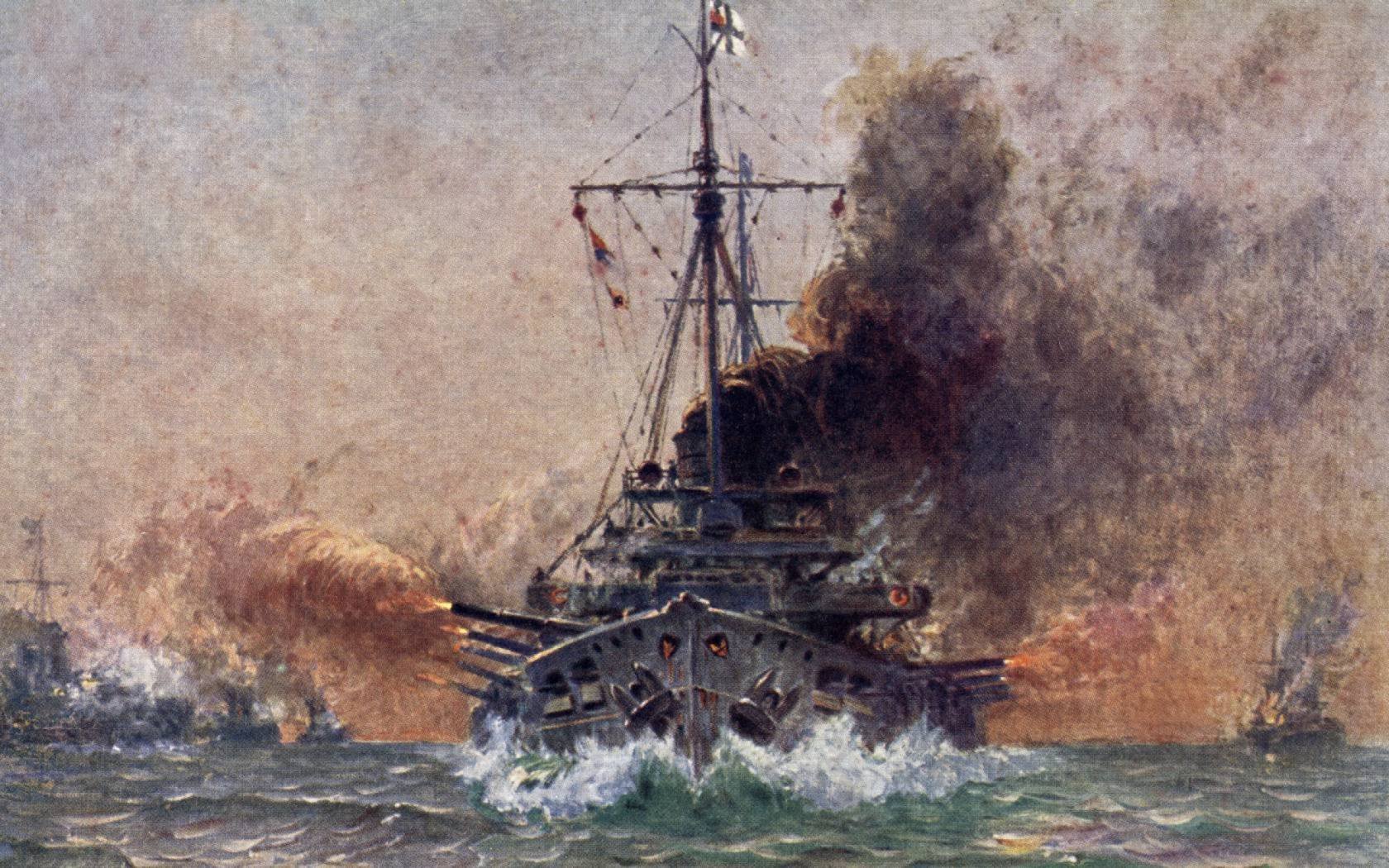 A print of a First World War Imperial German Navy battlecruiser, the SMS Goeben.