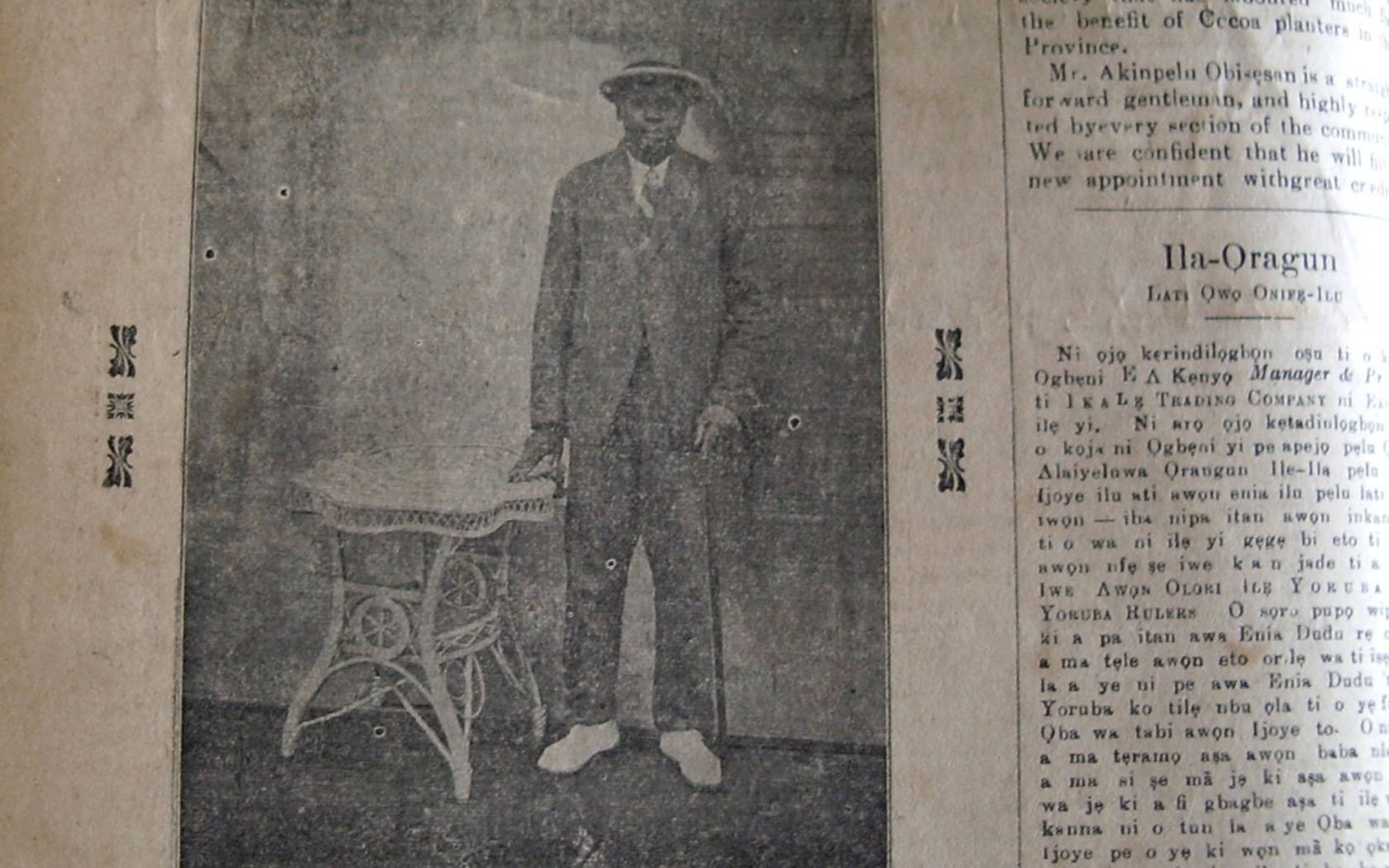 A photograph published in The Yoruba News on 4 May 1943, of the Honourable Akinpelu Obisesan to mark his appointment to the Nigerian Legislative Council.