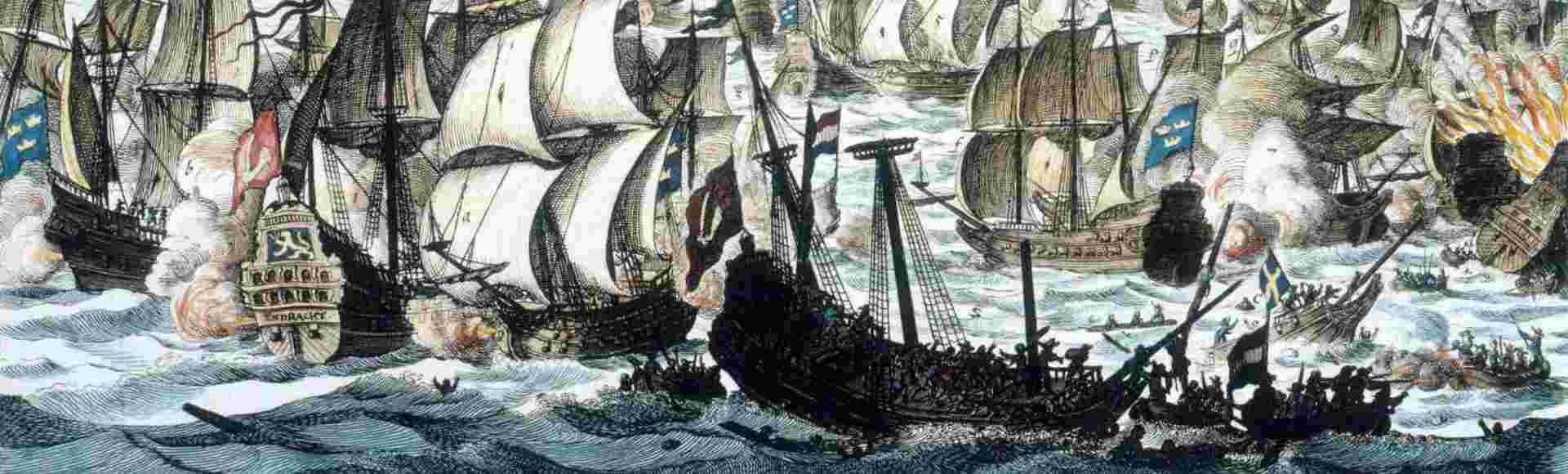 A depiction of the Battle of the Sound (1658), a naval battle fought between Sweden and the Dutch Republic, by an unknown artist.