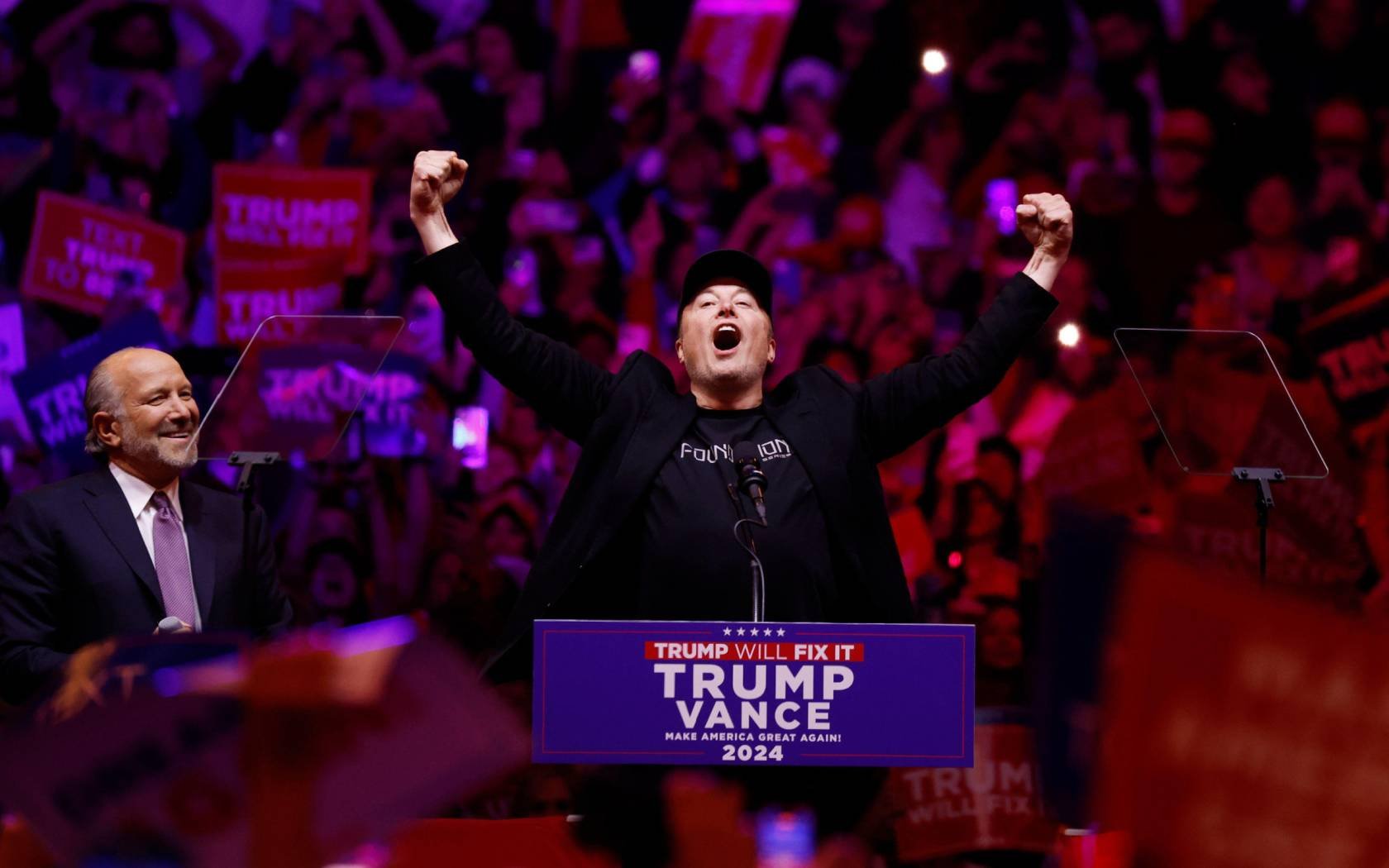 Elon Musk's appearance at a pro-Trump rally at Madison Square Garden in New York City.