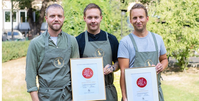 Från vänster: Oskar Gunnarsson, Sebastian Allinger, båda från Restaurang Jord, och Johan Bjurström (Gammelgården) 