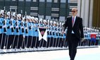 Turkey's President Recep Tayyip Erdoğan reviews the military guard of honour at the Presidential palace in Ankara. Credit: Associated Press.