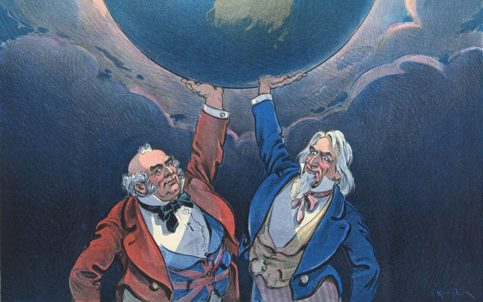 A late 19th-century illustration of John Bull and Uncle Sam.