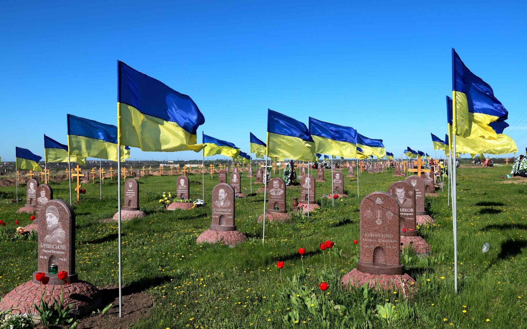 A Ukrainian military cemetery for soldiers who have died in the Russo-Ukrainian conflict.