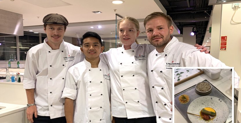 Svenska succékockar: Coach David Lindqvist, vinnaren Jerome Ianmark Calayag, Thilda Mårtensson och hennes coach Sebastian Gibrand. 