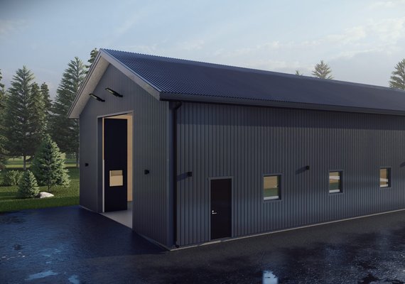 Maskinhall med plåtfasad