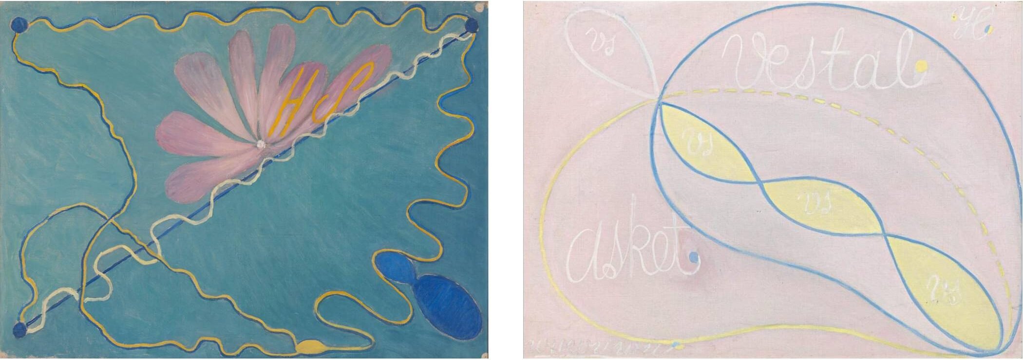 Eros, No. 1. 1907. Oil on canvas. 58x78cm (left). Eros, No. 2. Oil on canvas. 58.5x81.5cm (right). Courtesy of The Hilma af Klint Foundation.