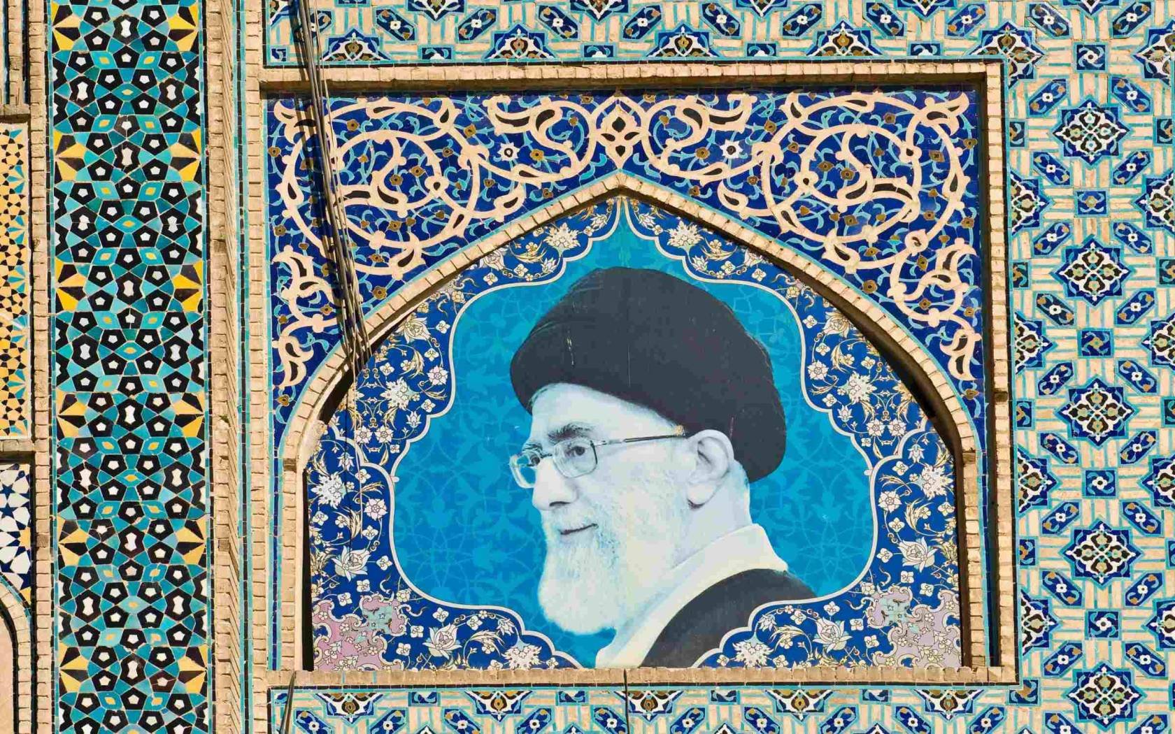 A painting of Iranian Supreme Leader Ayatollah Ali Khamenei on the Old Friday Mosque in Isfahan, Iran.