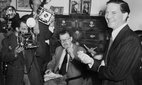 Harold ('Kim') Philby, a former British official in Washington, is shown at a press conference in London, at which he refuted charges of having been the mysterious Third Man in the Burgess-Maclean spy case. Credit: Bettmann