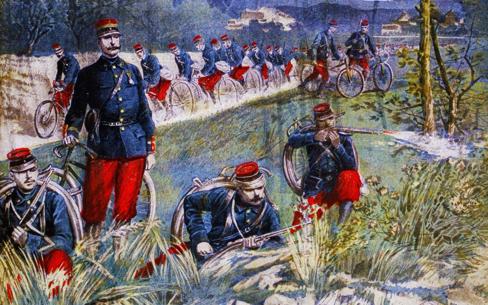 French army cyclists on manoeuvres in 1896.