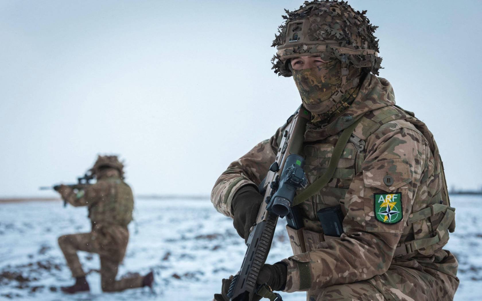 British Army soldiers head out on patrol during exercise Steadfast Dart 25 in Romania