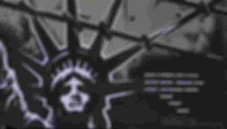 Soviet-era anti-American poster of prison bars created out of the crown of the Statue of Liberty